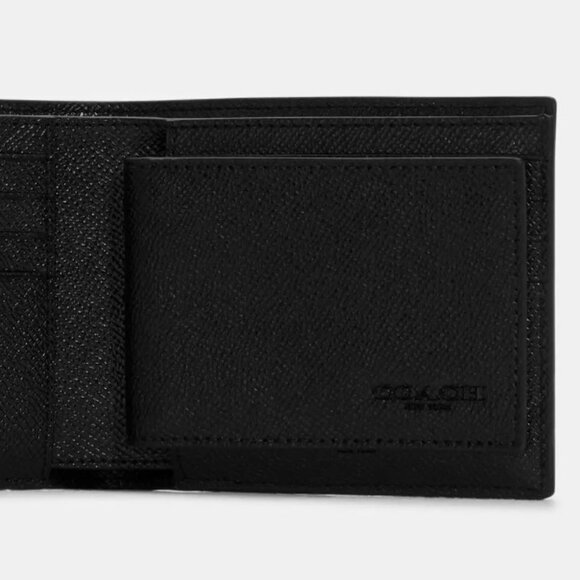 NWT COACH 3 IN 1 Compact ID Bifold Crossgrain Leather Men Wallet in Black F5911 - Picture 5 of 8